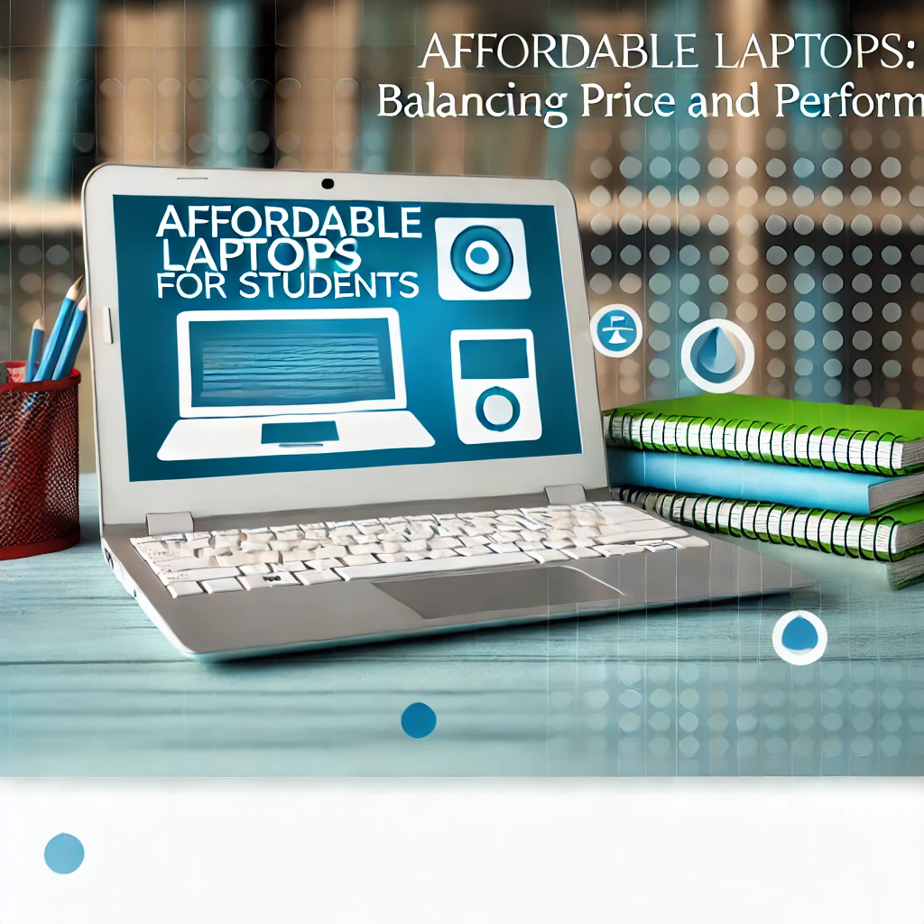 The image showcase budget-friendly laptops in a study setting, reflecting a focus on students and learning.