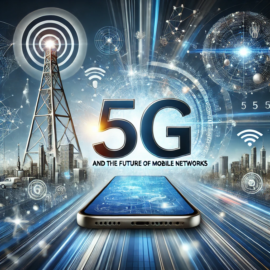 The image highlights 5G technology, reflecting speed, connectivity, and innovation in mobile networks.