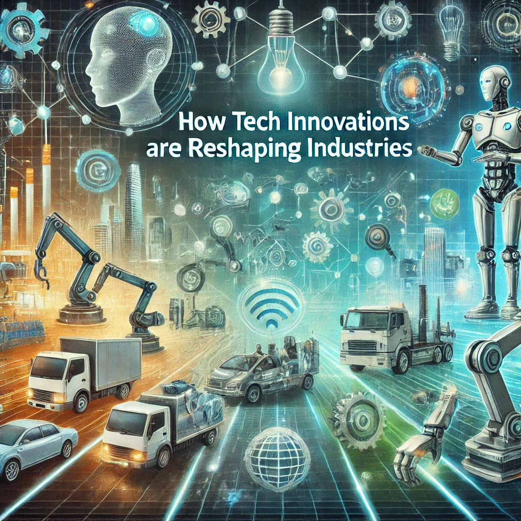 The image showcases the transformation of various industries through technology, highlighting the dynamic and tech-driven environment across multiple sectors.